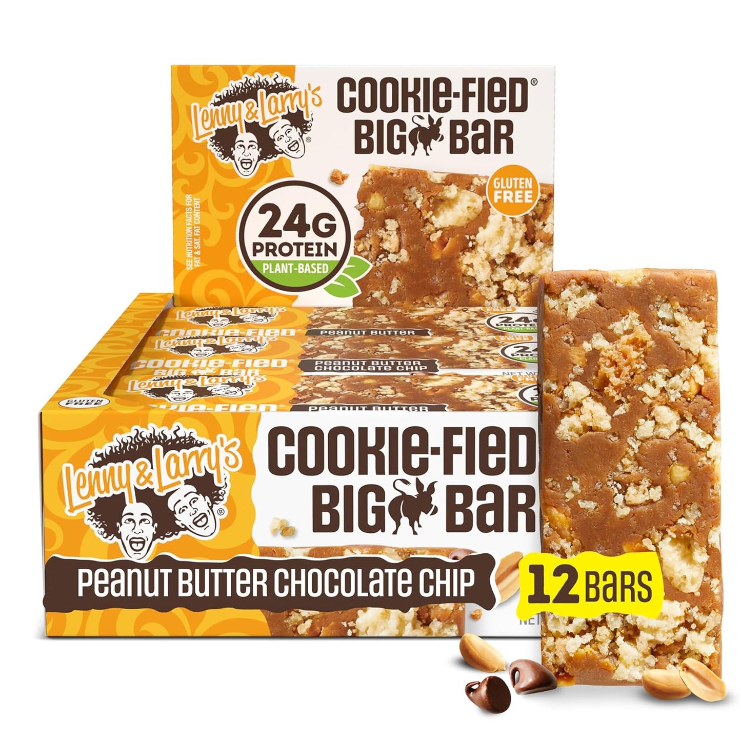 Lenny & Larry's Peanut Butter Chocolate Chip Vegan Protein Bars - 12 Pack of 90g Cookie-fied BIG BAR - High Protein, High Fiber, Gluten-Free, Keto-Friendly Snacks