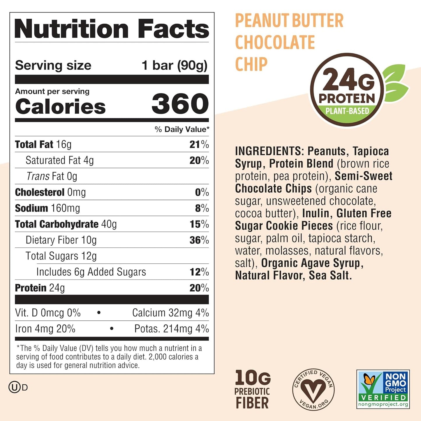 Lenny & Larry's Peanut Butter Chocolate Chip Vegan Protein Bars - 12 Pack of 90g Cookie-fied BIG BAR - High Protein, High Fiber, Gluten-Free, Keto-Friendly Snacks