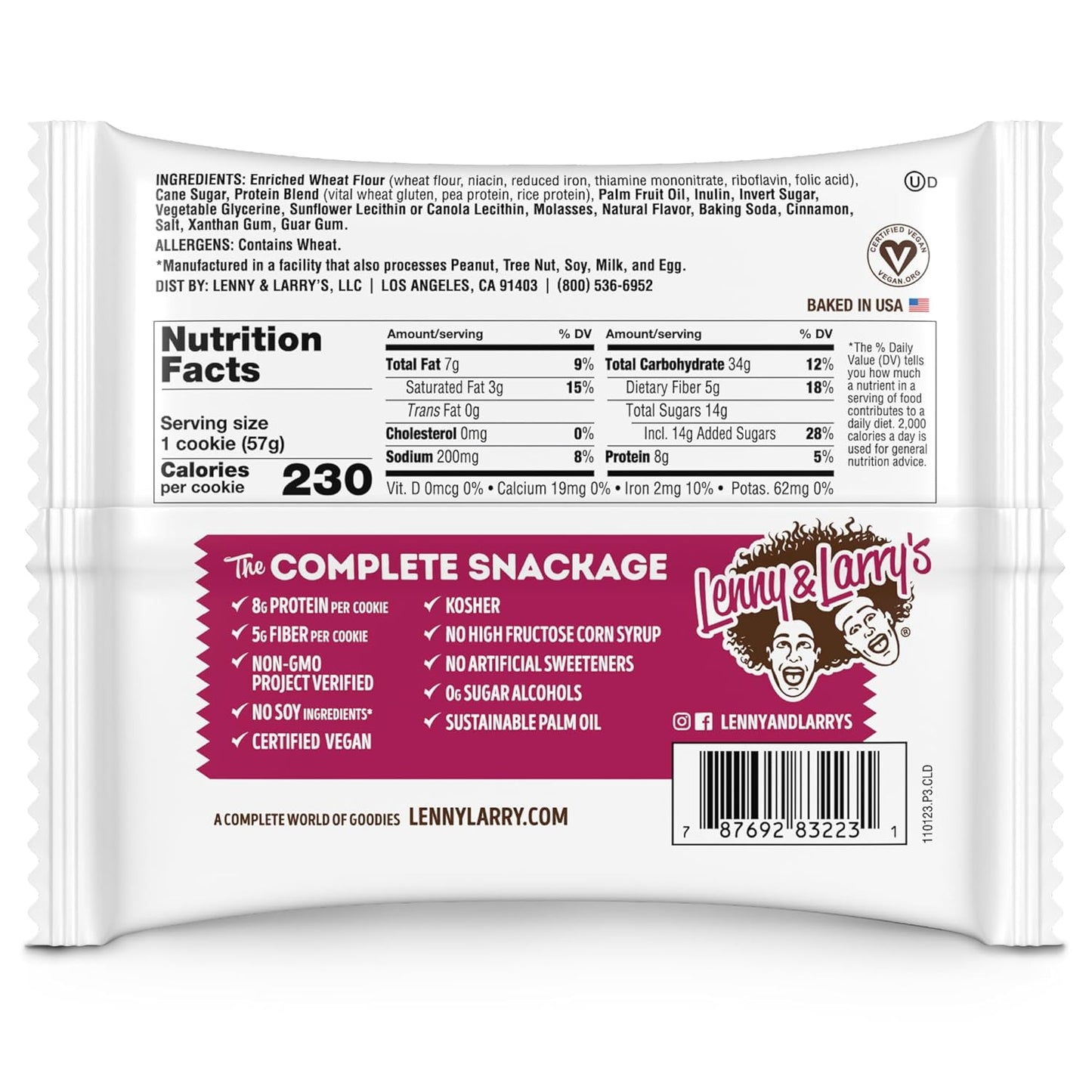 Lenny & Larry's Snickerdoodle Complete Cookie - Soft Baked Vegan Snack with 8g Plant Protein - Non-GMO (12 Pack)