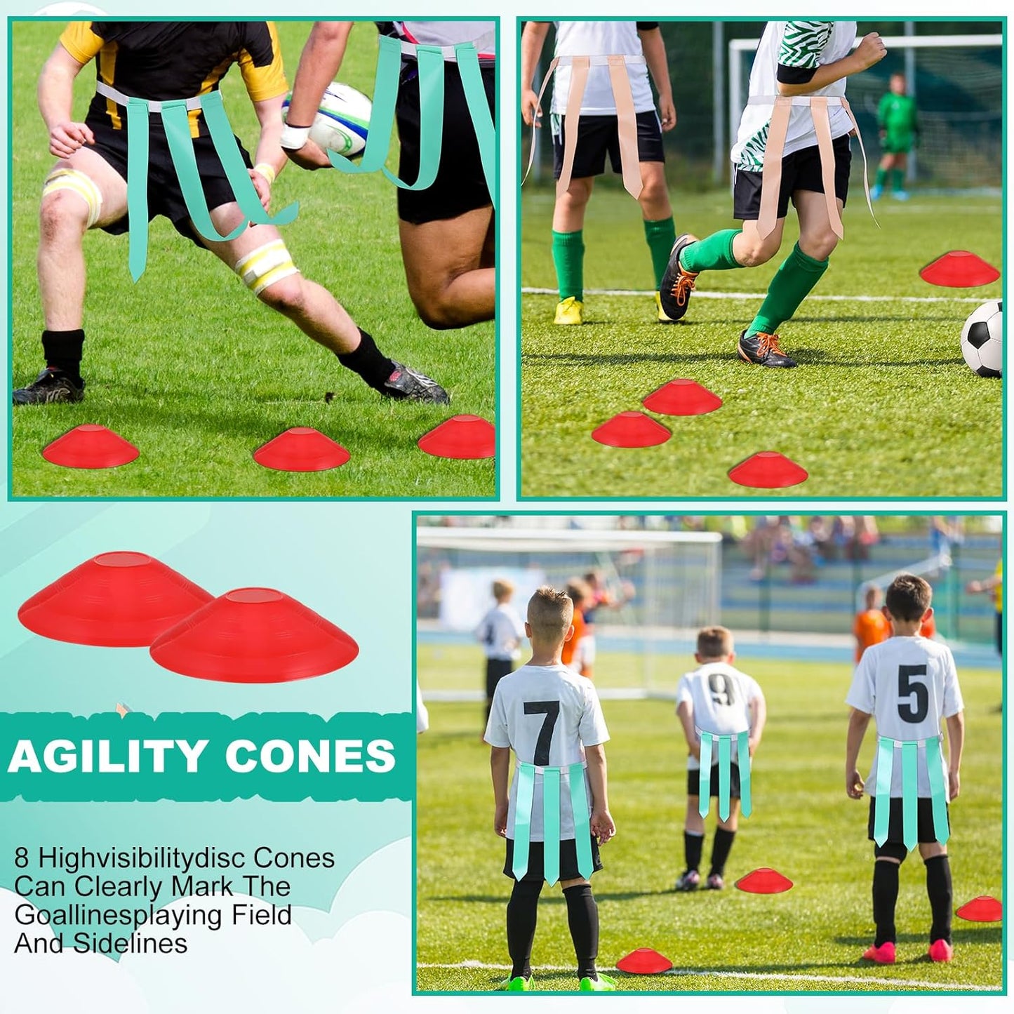Lenwen Flag Football Set with 18 Players, Adjustable Belts, Pinnies, Jerseys, Flags, and Cones for Kids, Teens, and Adults Training and Competition