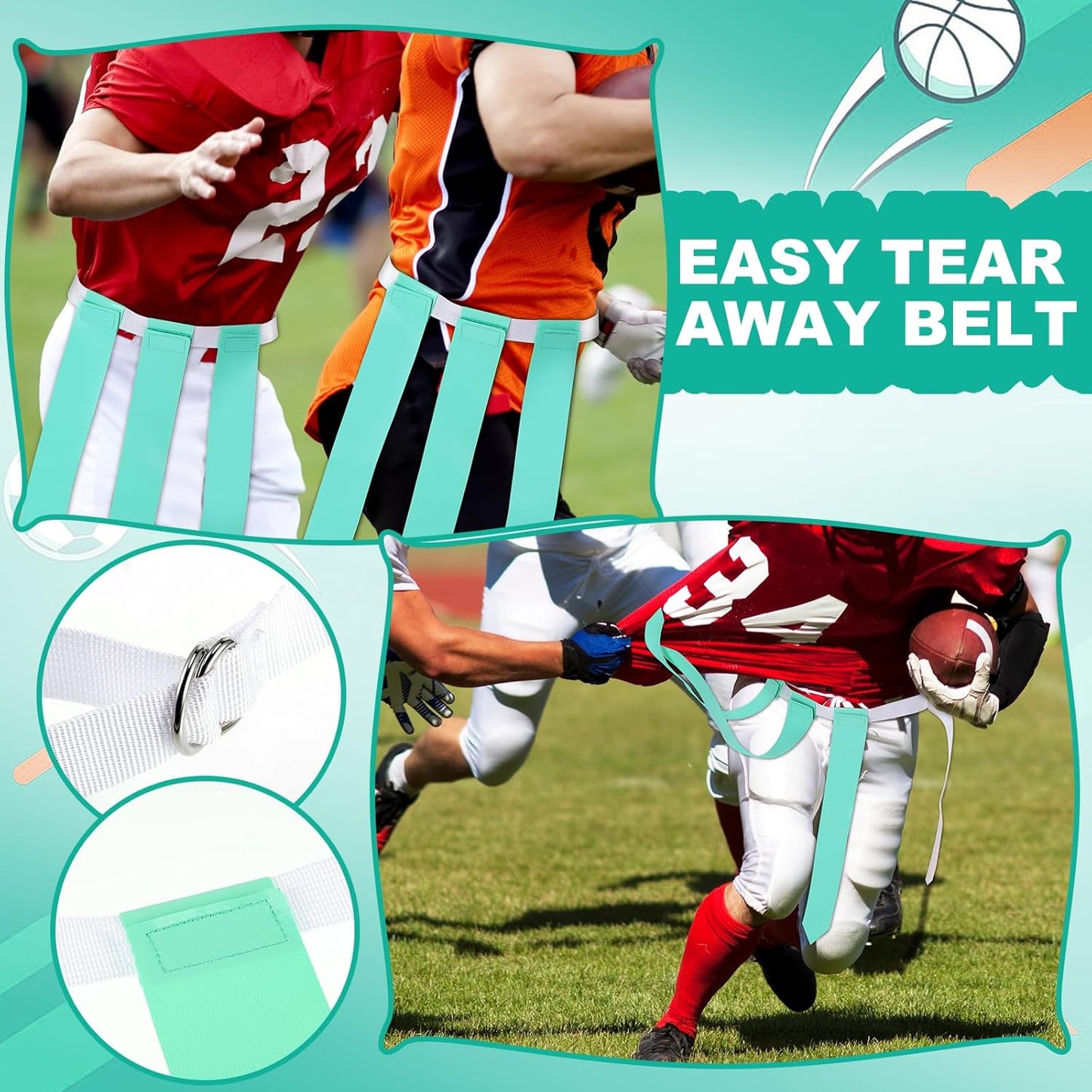 Lenwen Flag Football Set with 18 Players, Adjustable Belts, Pinnies, Jerseys, Flags, and Cones for Kids, Teens, and Adults Training and Competition
