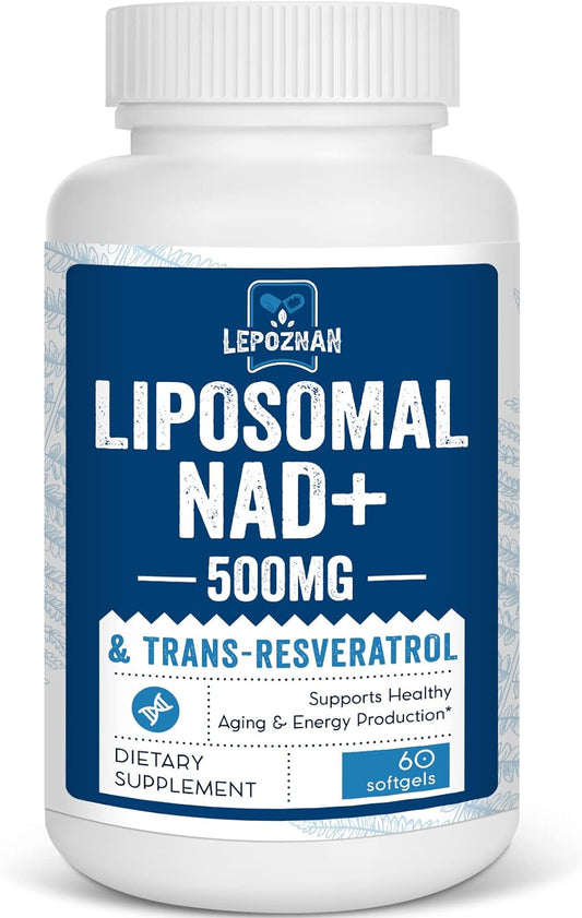 Lepoznan Liposomal NAD+ & Trans-Resveratrol Softgels - Enhanced Absorption NAD Supplement for Cellular Energy & DNA Repair - 60 Count