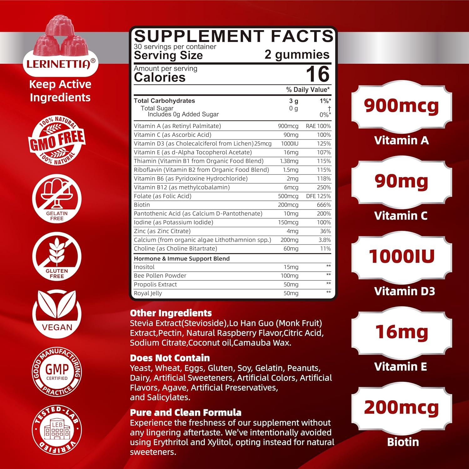 Lerinettia Women's 50+ Multivitamin with Immune Health Support, Calcium, Zinc - 120 Count Vegan Formula