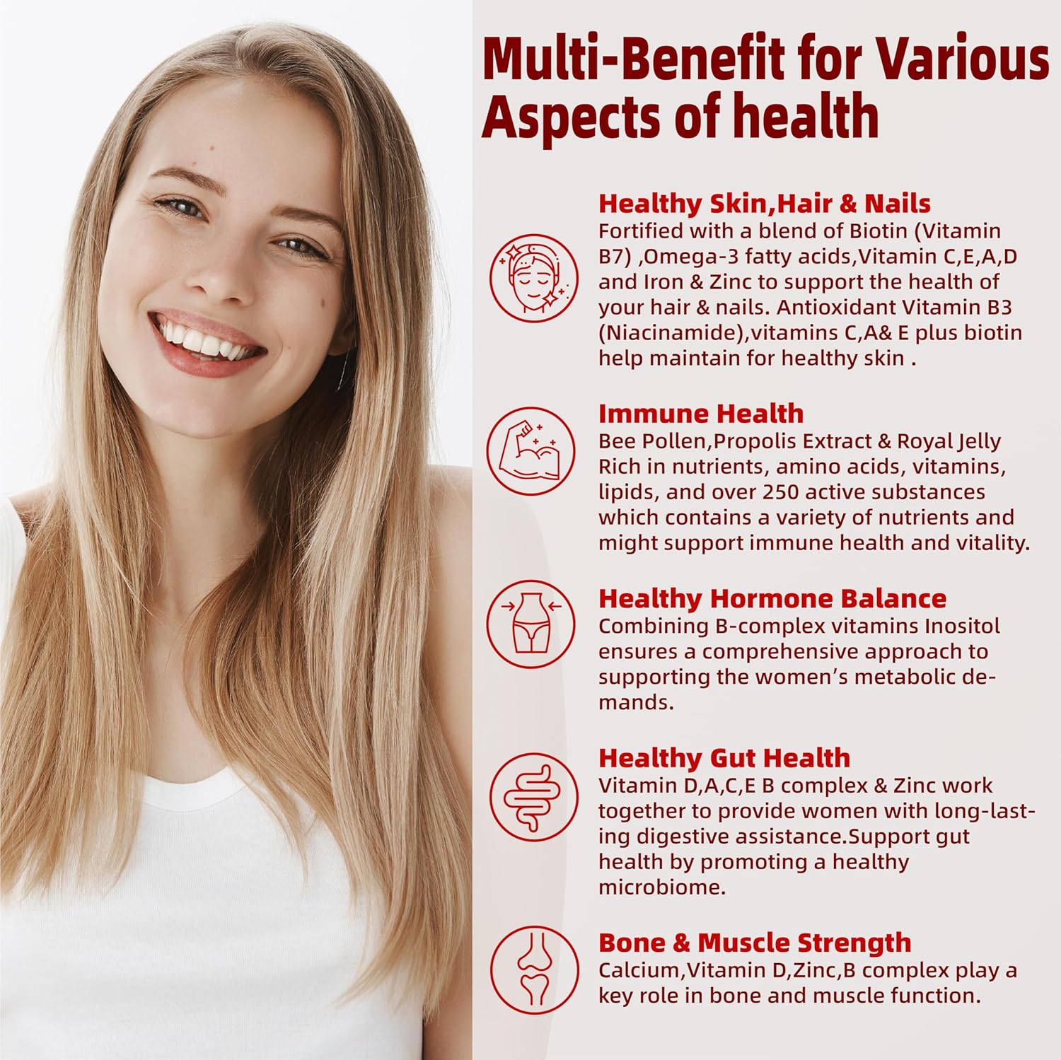 Lerinettia Women's 50+ Multivitamin with Immune Health Support, Calcium, Zinc - 120 Count Vegan Formula