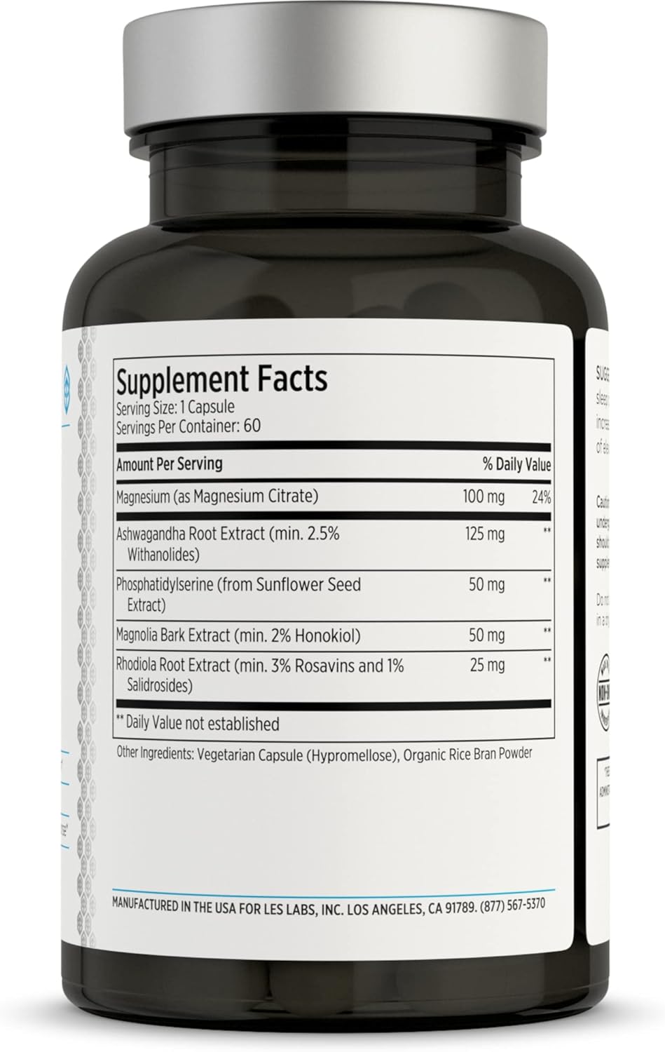 LES Labs Cortisol Health Capsules - Natural Stress Relief & Sleep Aid with Phosphatidylserine, Magnesium, and Adaptogens - Non-GMO - 60 Count