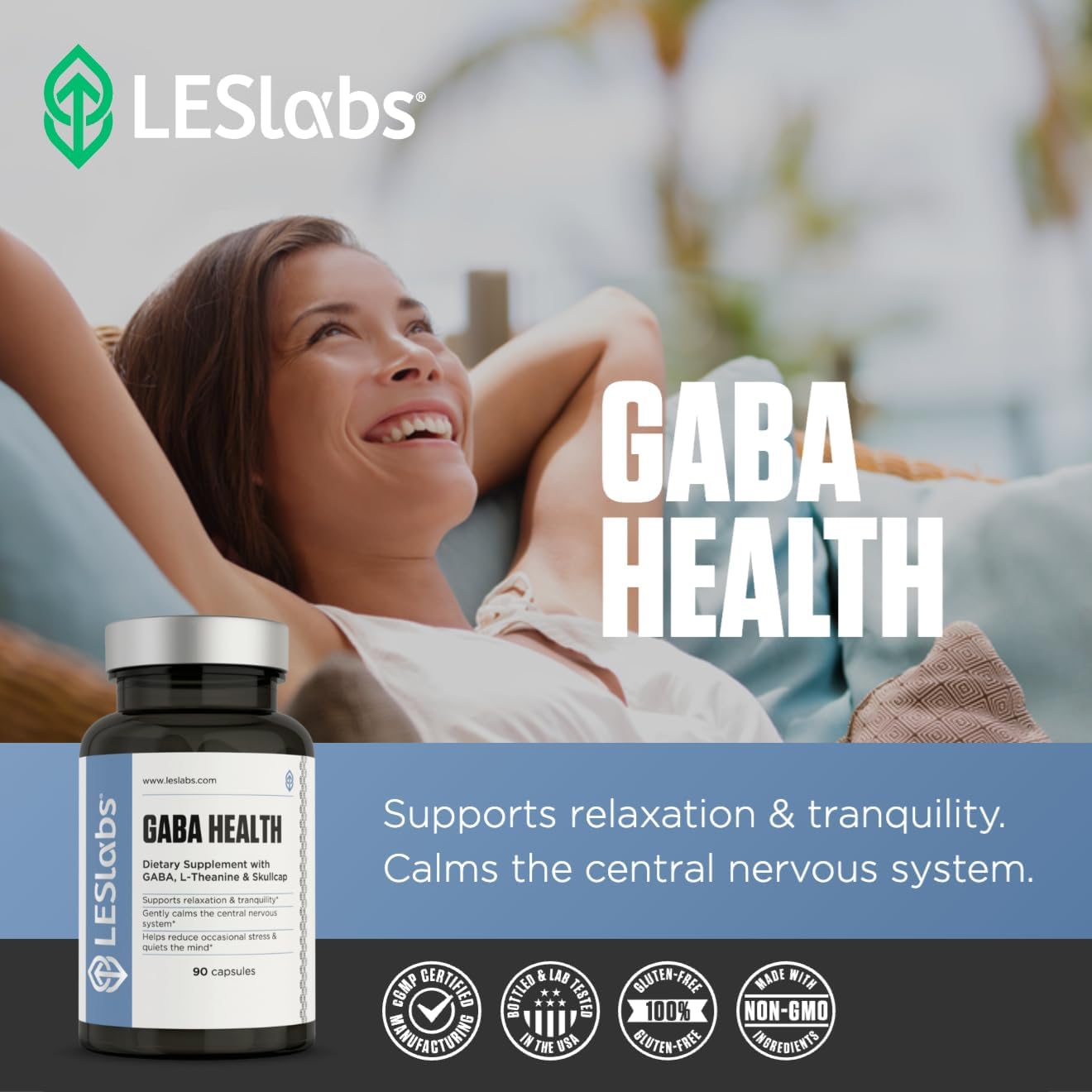 LES Labs GABA Health: Natural Stress Relief & Relaxation Supplement for Deep Sleep - 90 Capsules