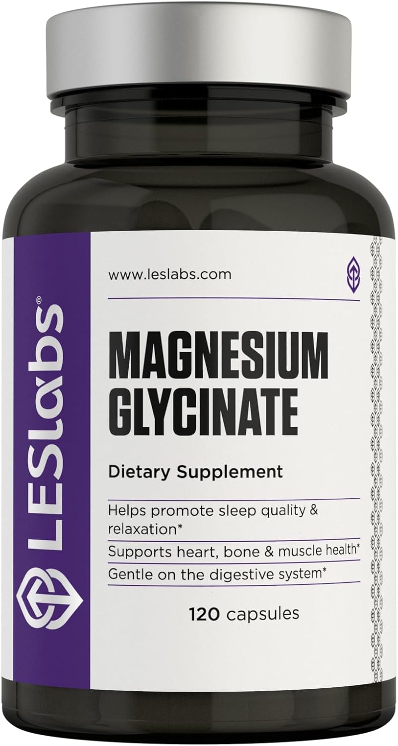 LES Labs Magnesium Glycinate Capsules for Restful Sleep, Heart Health, Stress Relief, Metabolism - Non-GMO Formula for Nerve & Muscle Function, Gentle on Digestion - 120 Count
