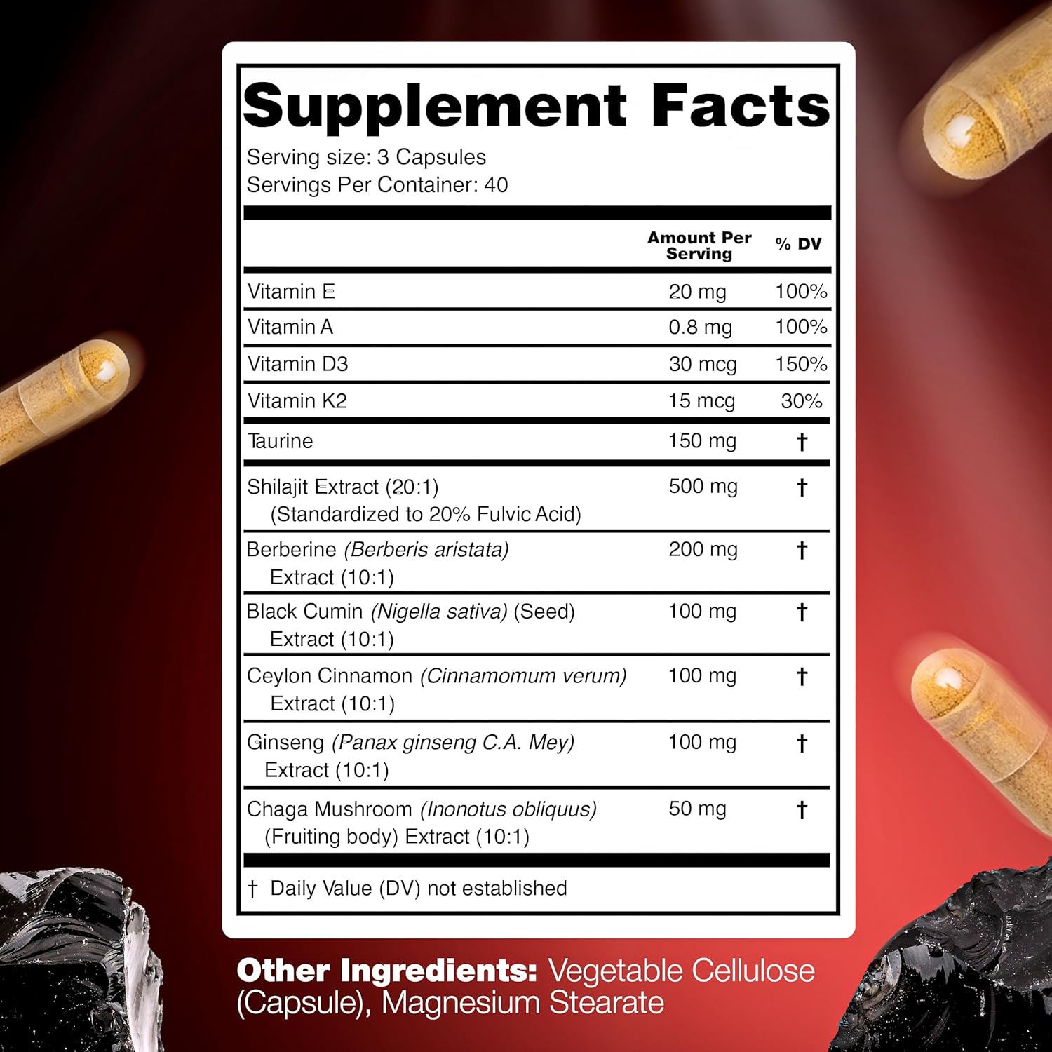 LetaGreen Pure Himalayan Shilajit Capsules - Fulvic Acid Supplement with Berberine, Ceylon Cinnamon, Black Seed Oil, and Ginseng - Pack of 2