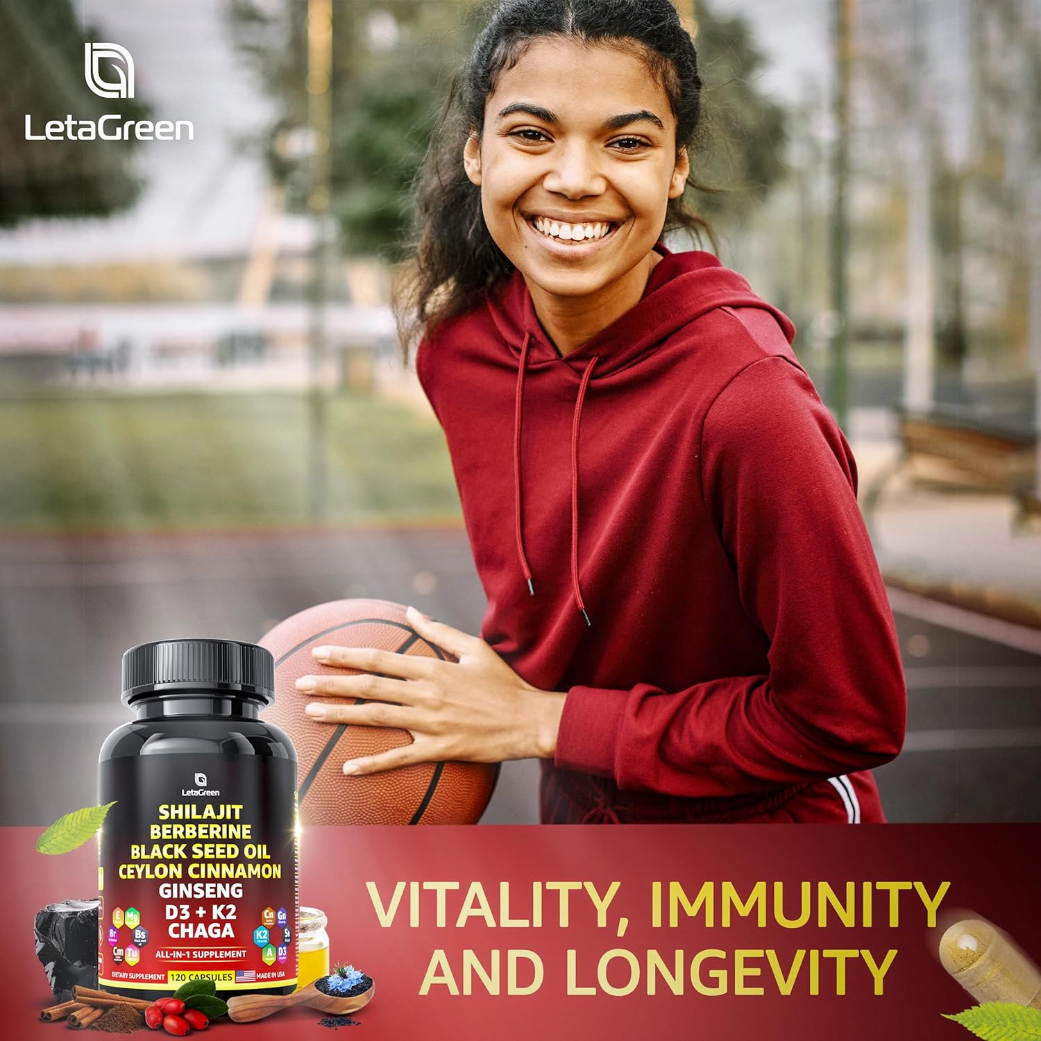 LetaGreen Pure Himalayan Shilajit Capsules - Fulvic Acid Supplement with Berberine, Ceylon Cinnamon, Black Seed Oil, and Ginseng - Pack of 2