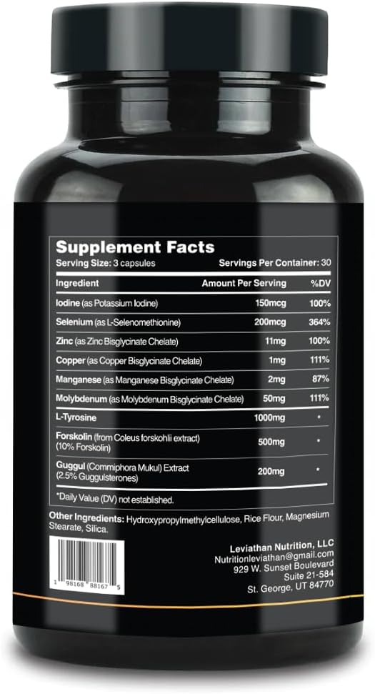 Leviathan Thyroid Support - Energy Supplement with Iodine, Selenium, Zinc, Manganese - for Men and Women