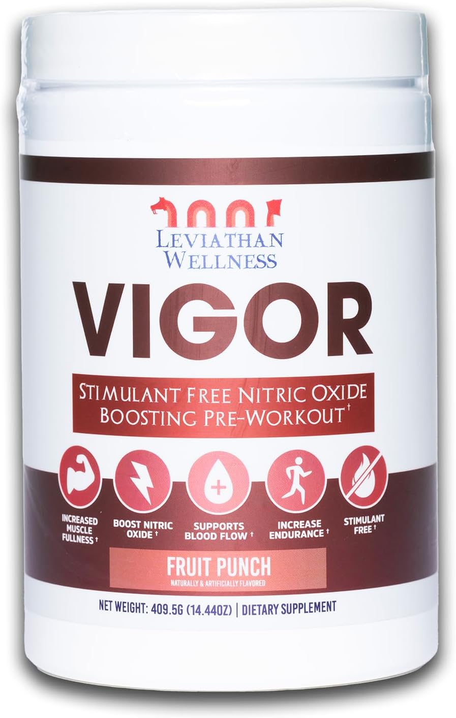 Leviathan Wellness Vigor - Nitric Oxide Boosting Pre-Workout Powder, Stimulant-Free, 30 Servings (Fruit Punch)