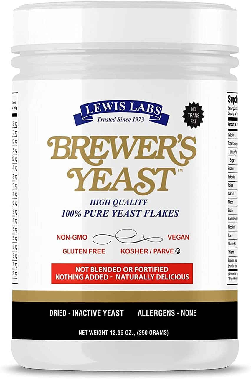Lewis Labs Brewers Yeast Flakes: Lactation Cookies Breastfeeding Supplement - Boost Mother's Milk - Non Fortified, Unsweetened - Kosher, Gluten Free, Non GMO - Vegan Plant Based Protein Powder