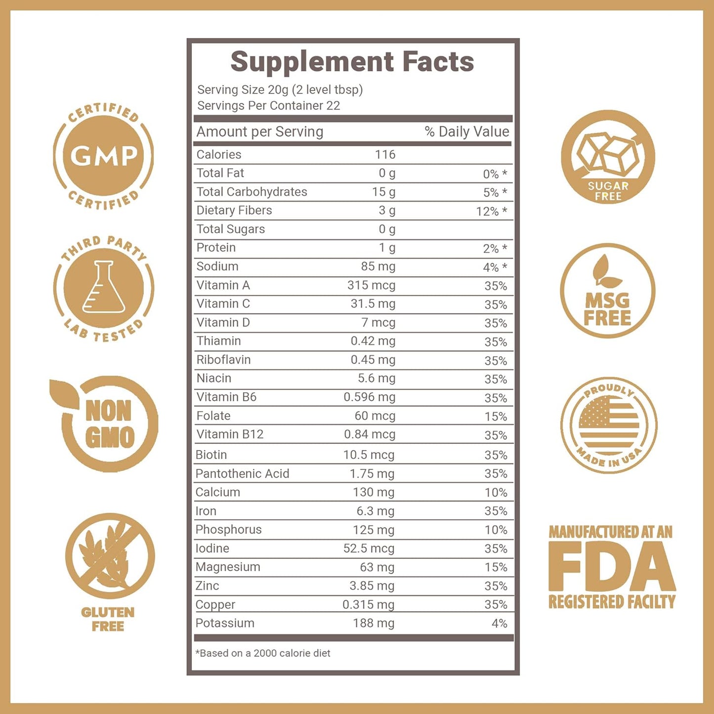 Lewis Labs Fabulous Fiber Powder Supplement | Daily Fiber Powder from Fruits, Vegetables & Grains | Professional Grade Vitamins & Minerals | Made in USA | 32 oz
