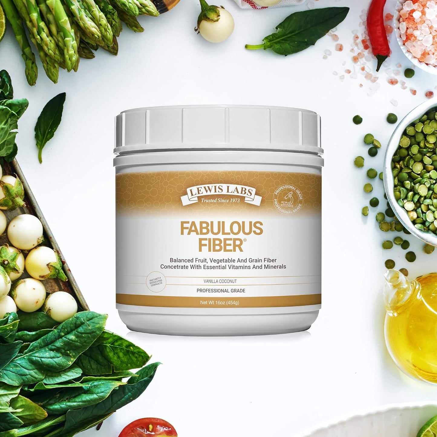 Lewis Labs Fabulous Fiber Powder Supplement | Daily Fiber Powder from Fruits, Vegetables & Grains | Professional Grade Vitamins & Minerals | Made in USA | 32 oz