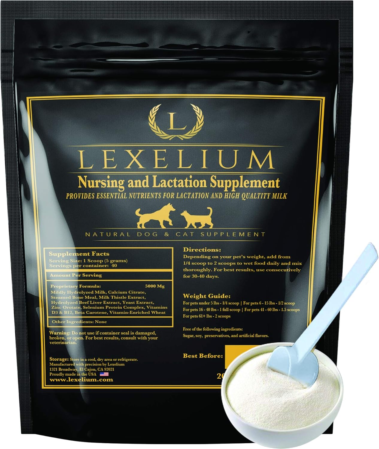 Lexelium Nursing Supplement for Dogs and Cats - Lactation and Recovery Vitamins for Breeders - Puppy and Kitten Development - 200g
