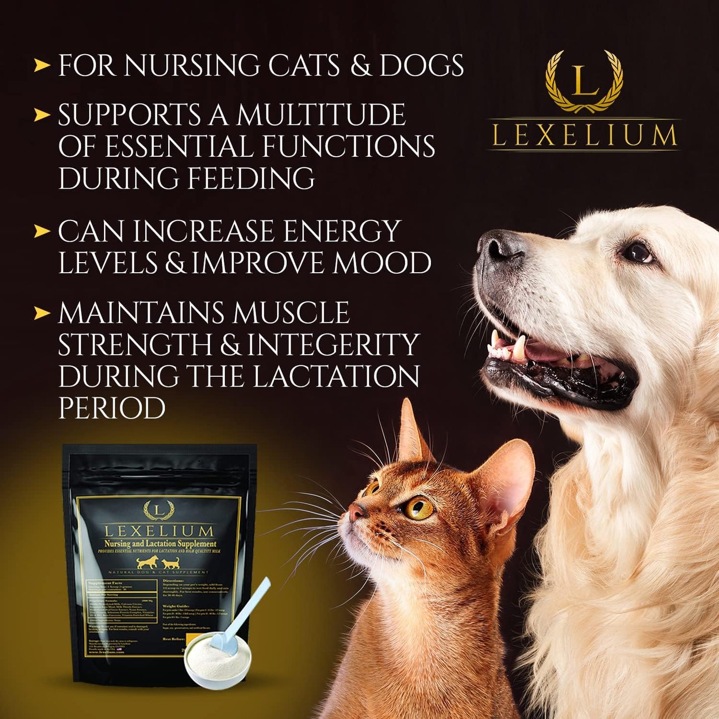 Lexelium Nursing Supplement for Dogs and Cats - Lactation and Recovery Vitamins for Breeders - Puppy and Kitten Development - 200g
