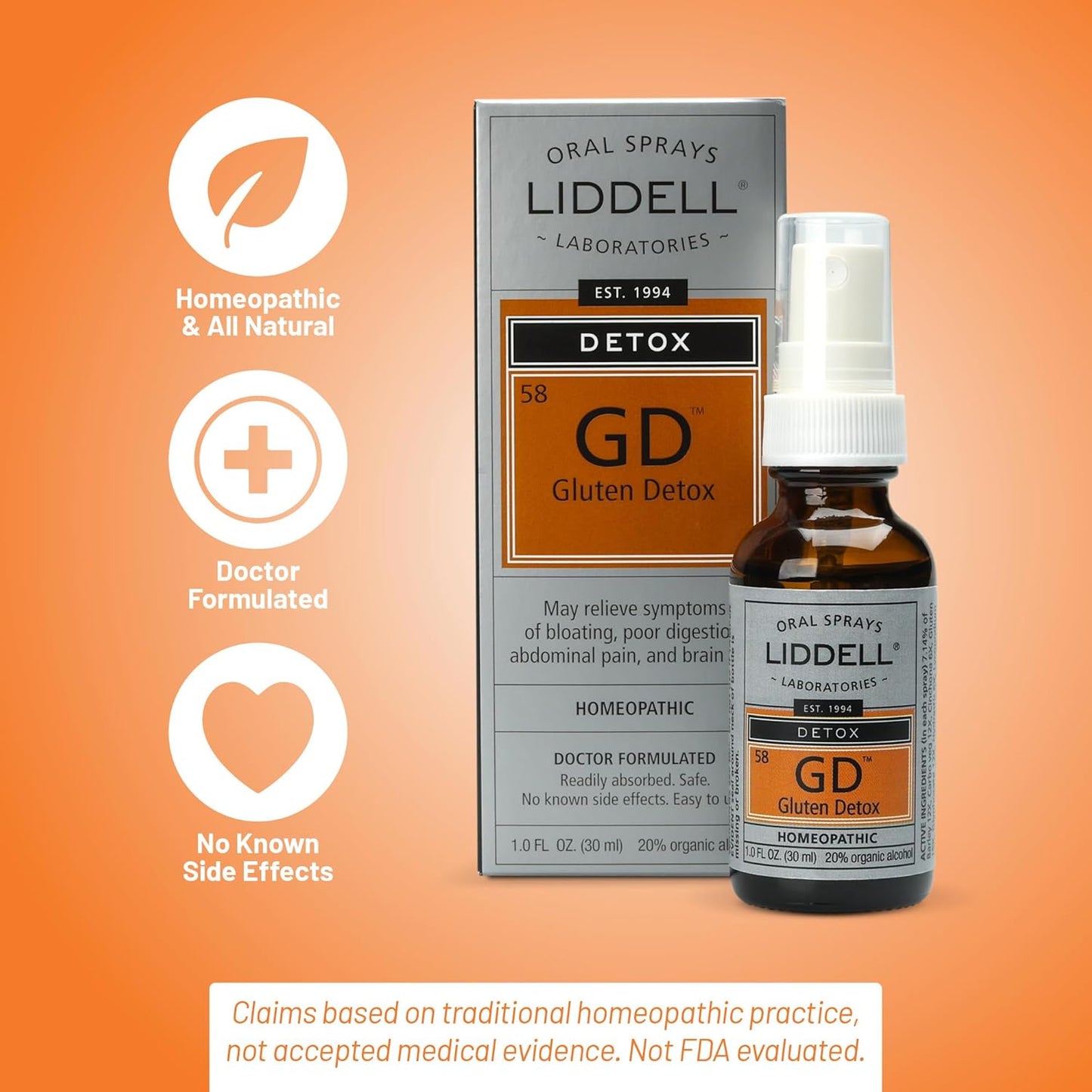 Liddell Laboratories Gluten Detox Drops - 1 Ounce, Fast-Acting Formula for Gluten Sensitivity and Digestive Support