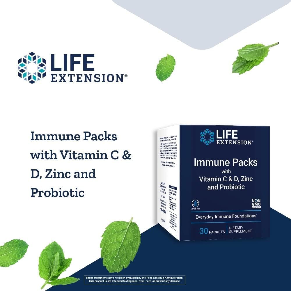 Life Extension - Immune Packs with Vitamin C & D, Zinc and Probiotic (30 Packs)