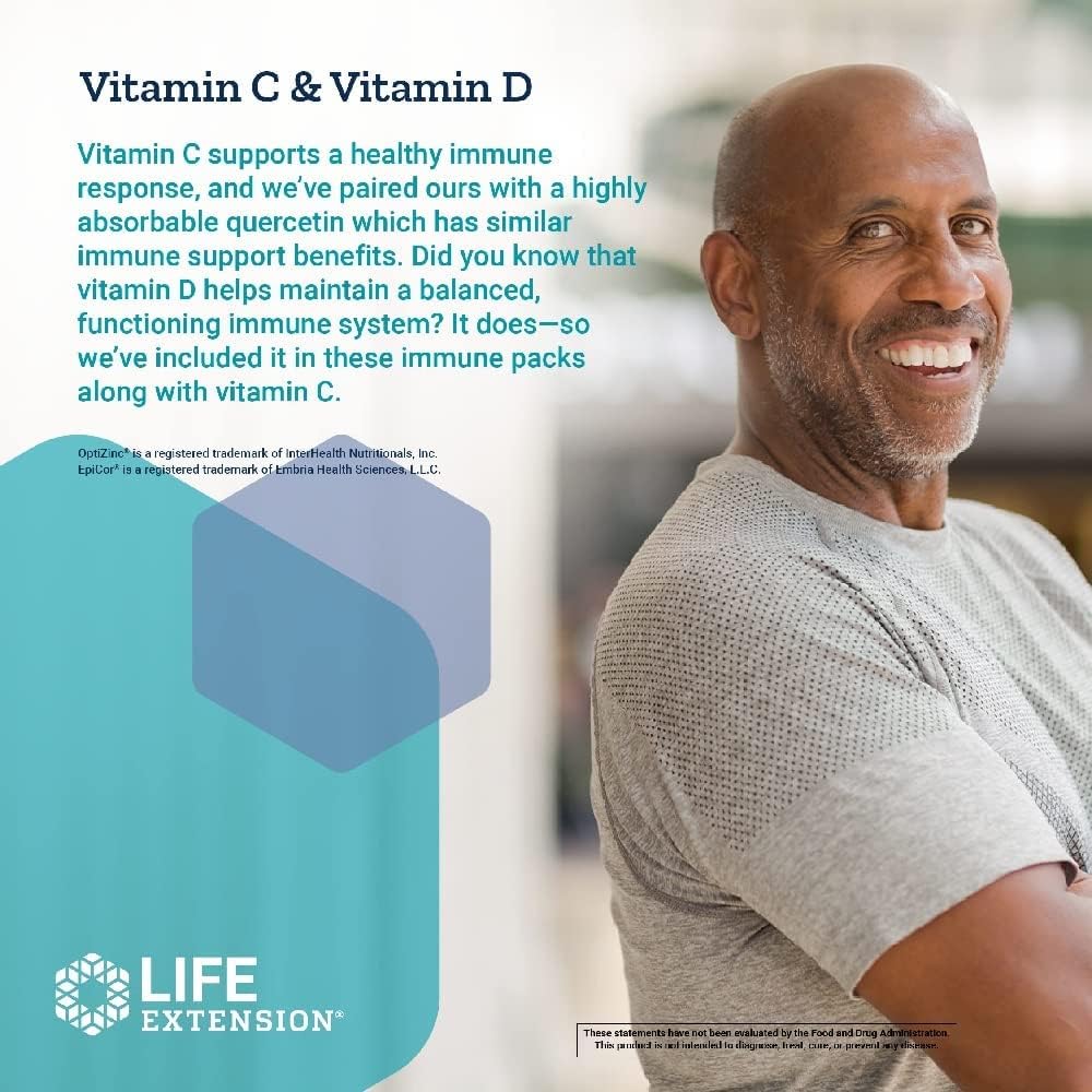 Life Extension - Immune Packs with Vitamin C & D, Zinc and Probiotic (30 Packs)