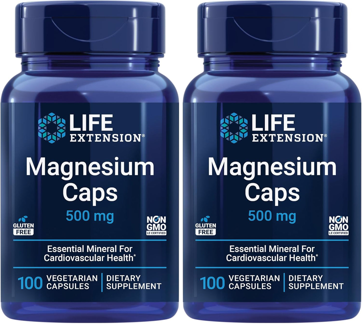 Life Extension 500mg Magnesium Capsules with Oxide, Citrate, and Succinate - Heart Health, Bone Support, Metabolism - 2-Pack, 200 Capsules Total