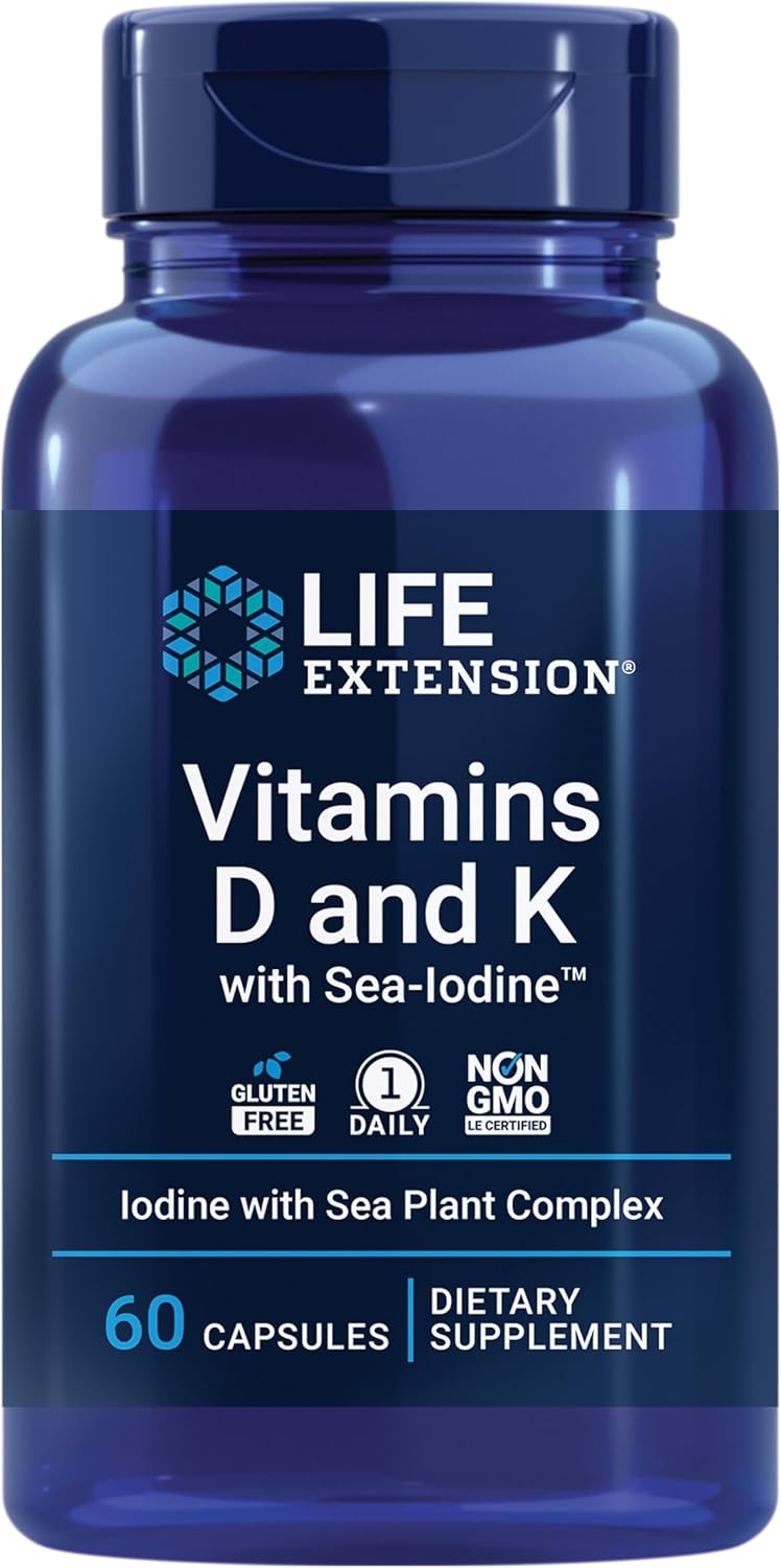 Life Extension Curcumin, Vitamin D, K, and Sea-Iodine Capsules for Immune, Bone, Heart, and Thyroid Health