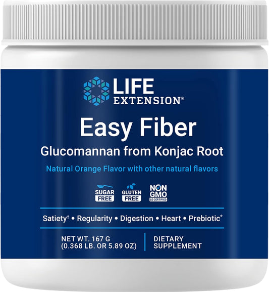 Life Extension Easy Fiber with Glucomannan for Regularity, Digestion & Heart Health - Vegetarian, Non-GMO, Gluten & Sugar Free - 167g