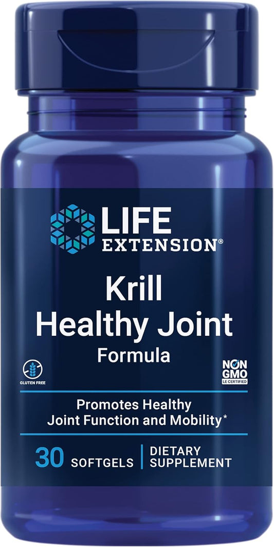 Life Extension Krill Healthy Joint Formula with Astaxanthin & Hyaluronic Acid - 30 Softgels, Gluten-Free & Non-GMO