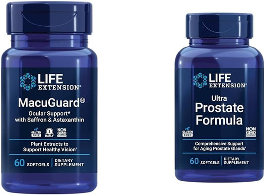 Life Extension Macuguard Ocular Support with Saffron, Astaxanthin, and Ultra Prostate Formula Saw Palmetto - 60 Count Softgels