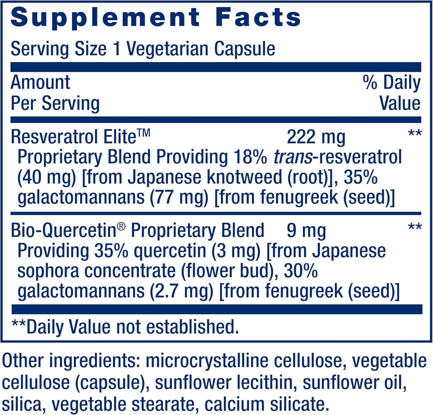 Life Extension Resveratrol Elite Capsules - Trans-resveratrol & Quercetin for Heart & Brain Health, Anti-Aging, Antioxidant Support - Non-GMO & Vegetarian - 60 Count