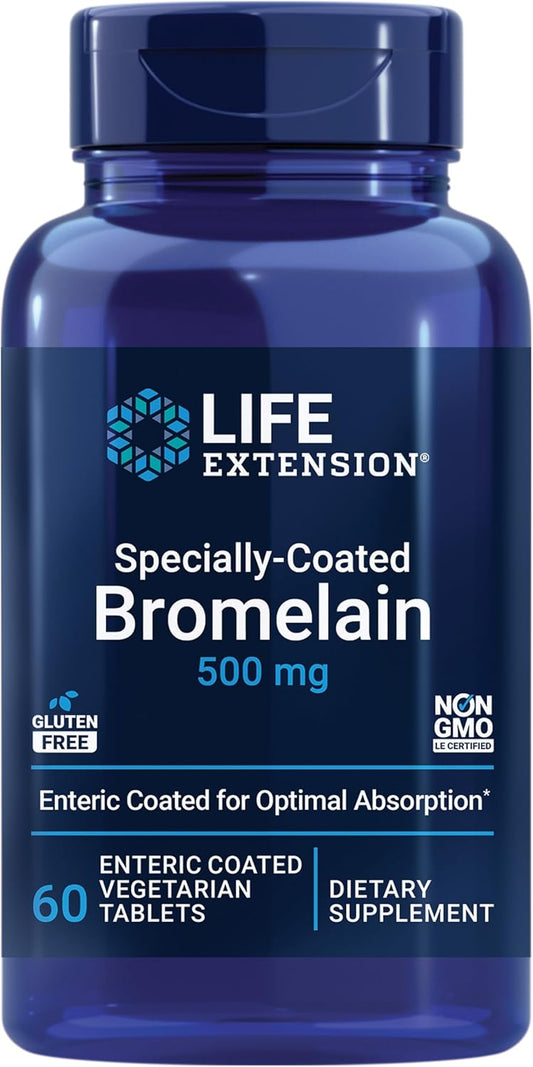 Life Extension Specially-Coated Bromelain Pineapple Extract Tablets for Joint Health and Comfort - 500 mg, 60 Count, Vegetarian, Gluten-Free, Non-GMO
