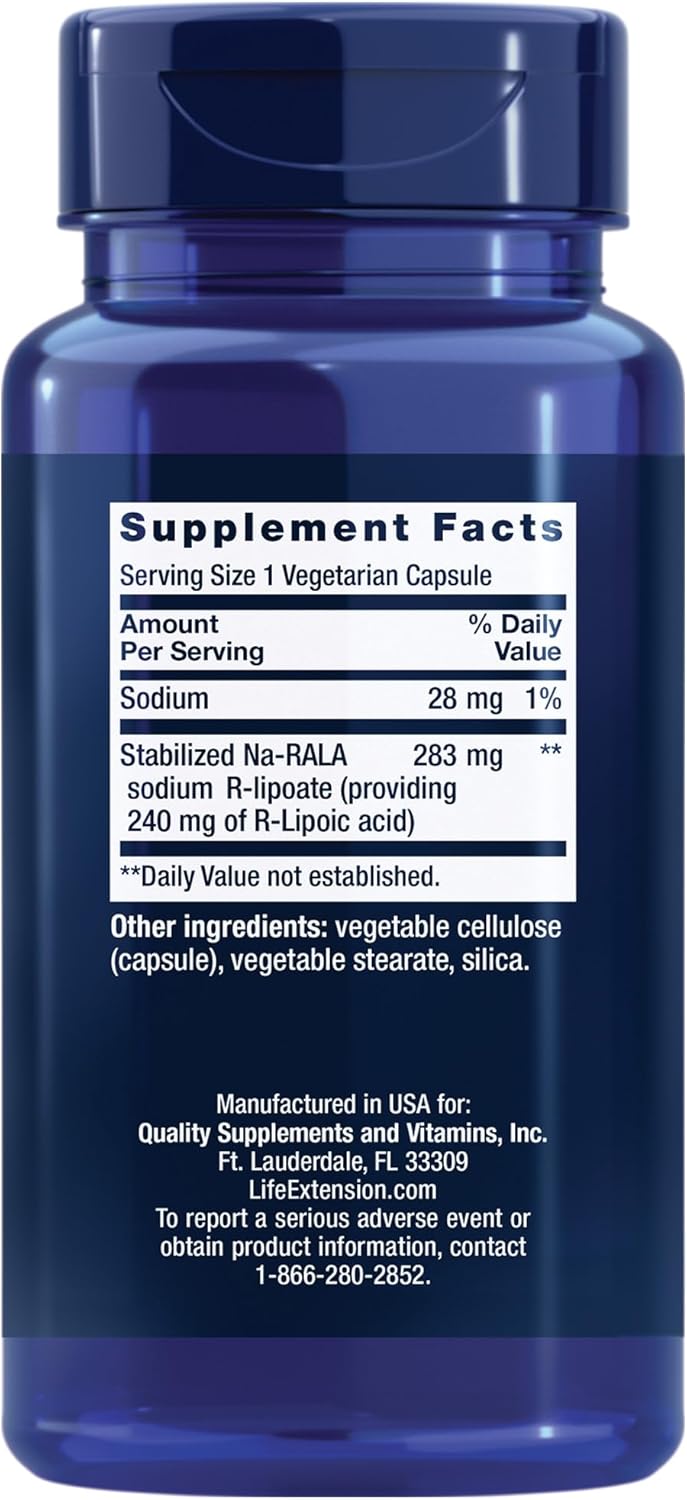 Life Extension Super R-Lipoic Acid Capsules - 240mg of R-Form R-Lipoic Acid for Oxidative Stress Defense - Gluten-Free, Non-GMO, Vegetarian - 60ct x 2 Pack