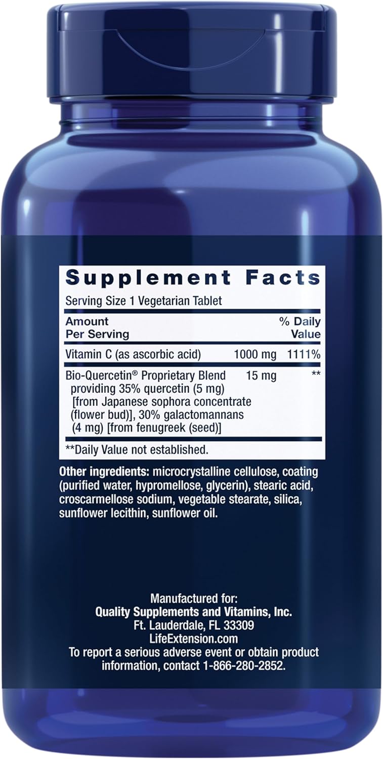 Life Extension Vitamin C & Bio-Quercetin Phytosome Immune Support Supplement - 250 Vegetarian Tablets