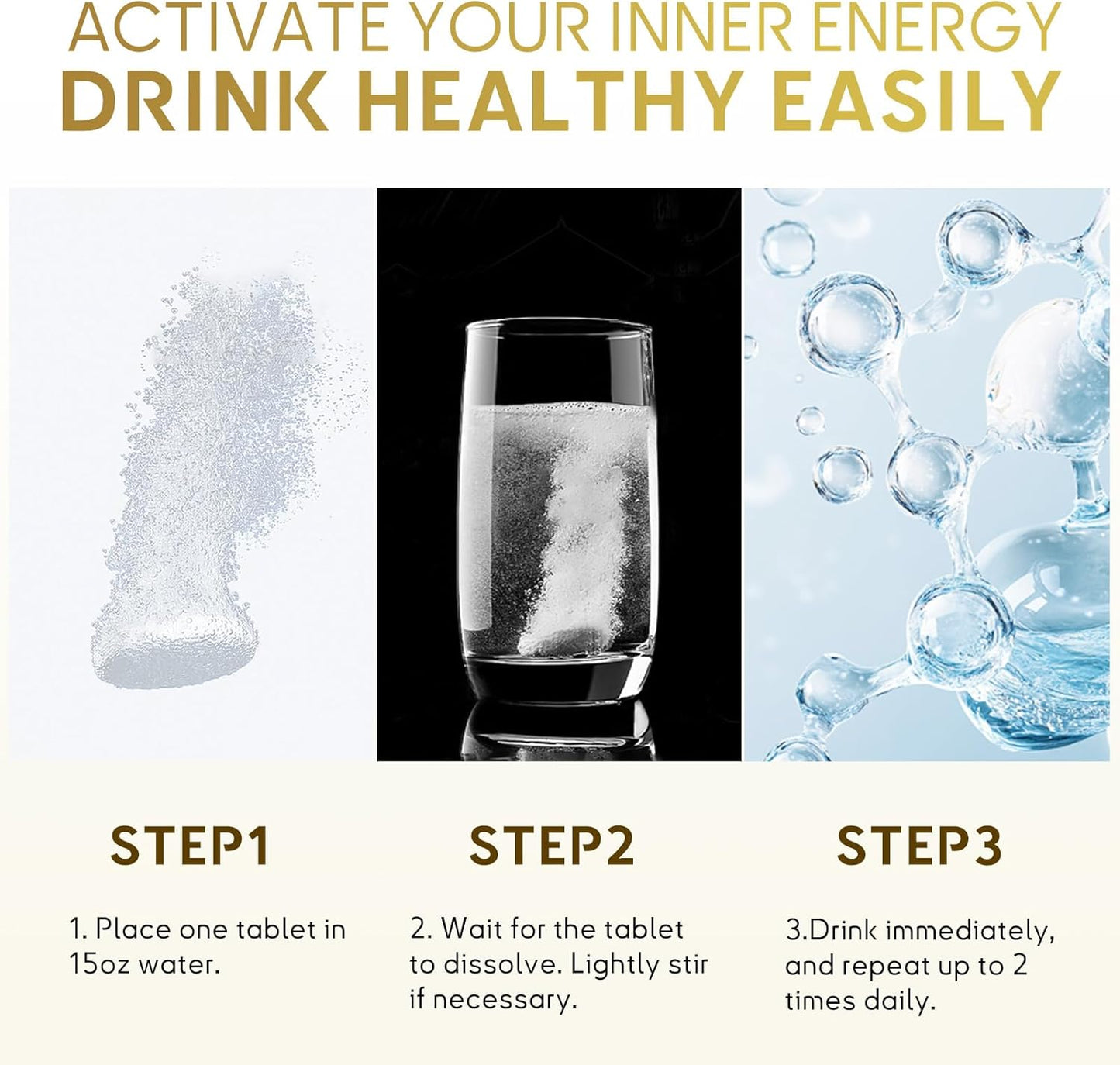 Life Nutrition-H2 Molecular Hydrogen Water Tablets with Magnesium - 120 Tablets - Dietary Supplement for Brain Health, Cognitive Function, Inflammation, and Stress Relief