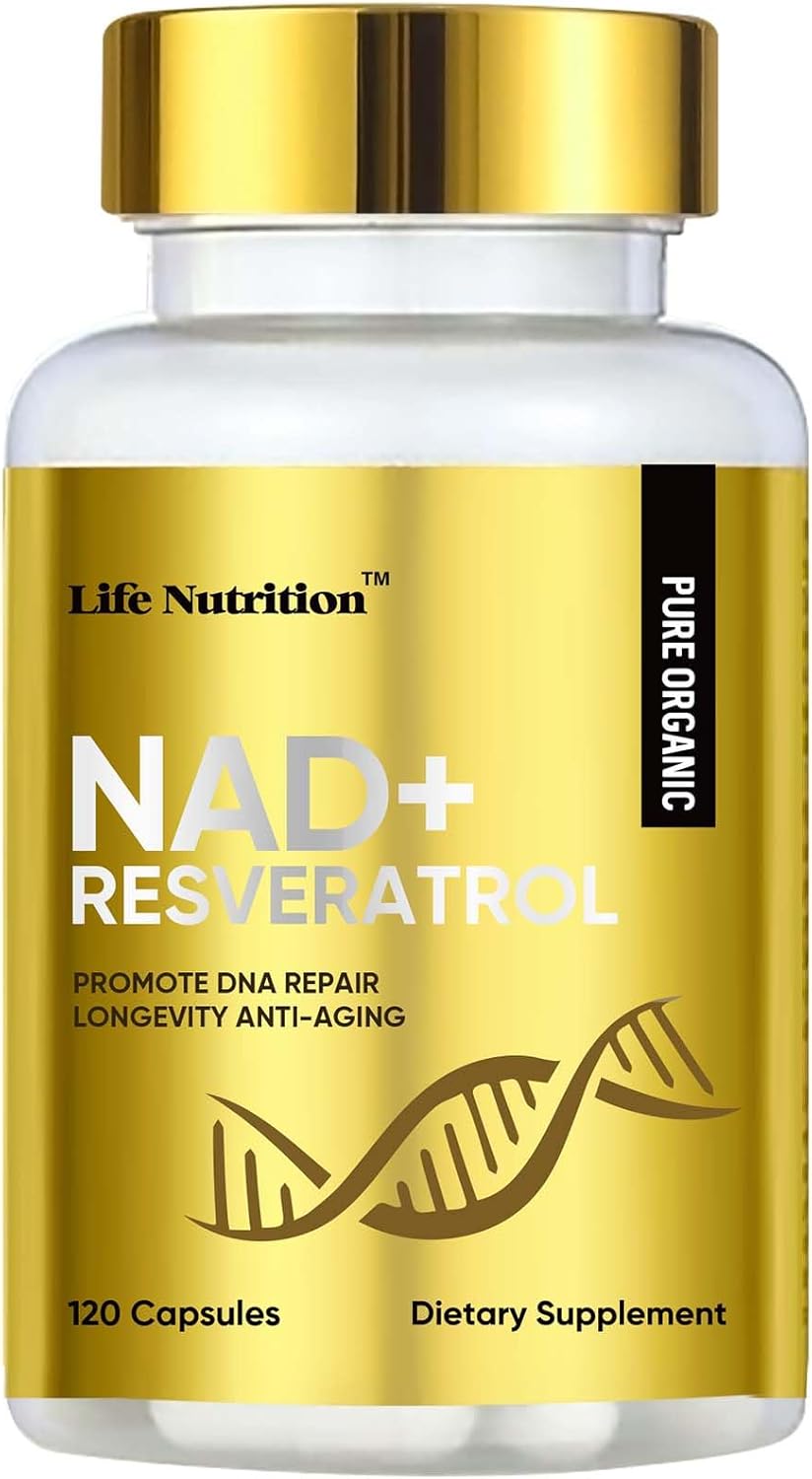 Life Nutrition NAD Supplement 1000mg - 120 Capsules for Anti-Aging with True NAD+ & Resveratrol, NMN Alternative