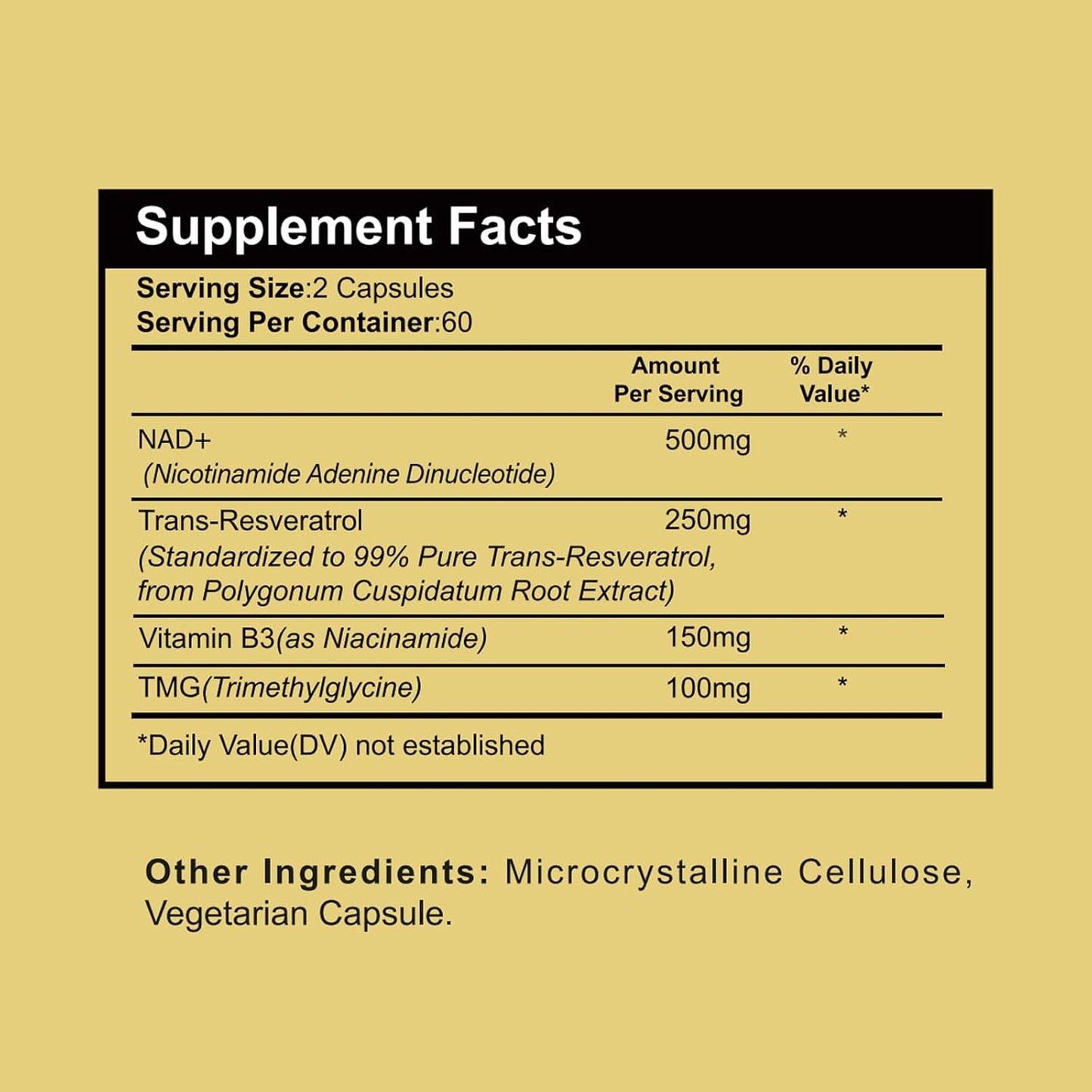 Life Nutrition NAD Supplement 1000mg - 120 Capsules for Anti-Aging with True NAD+ & Resveratrol, NMN Alternative