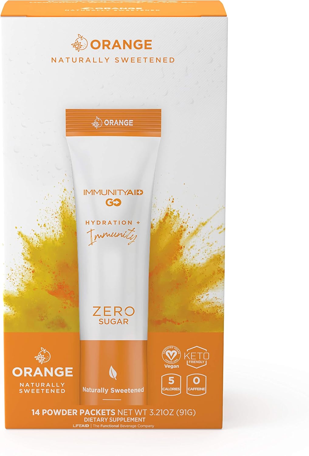 LIFEAID IMMUNITYAID GO! Zero Sugar Immunity + Hydration Packets with Vitamin C, Echinacea, Zinc, Astragalus Root - Keto, Vegan, Gluten-Free - 5 Calories, Naturally Sweetened, Caffeine-Free - 14 Pack