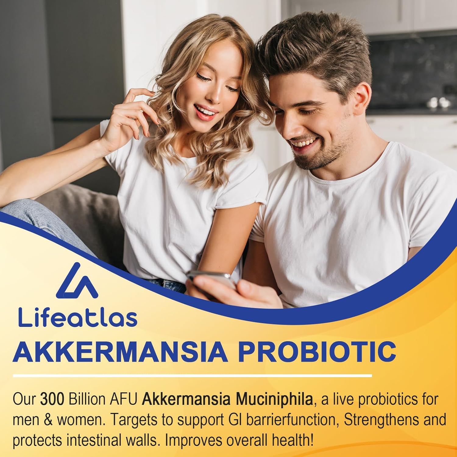 Lifeatlas GLP-1 Probiotic Supplement | 300 Billion AFU Akkermansia Muciniphila for Gut Health and Immunity | Akka Superbiotics for Men and Women | Enhances Digestive Function | 4 Pack
