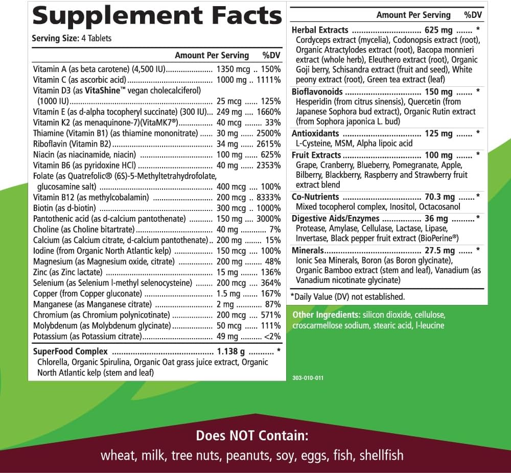 LifeEssence Multivitamin for Women and Men - Herbal Supplement with Vitamin D, B12, Biotin - Whole Foods Formula (240 Tablets)