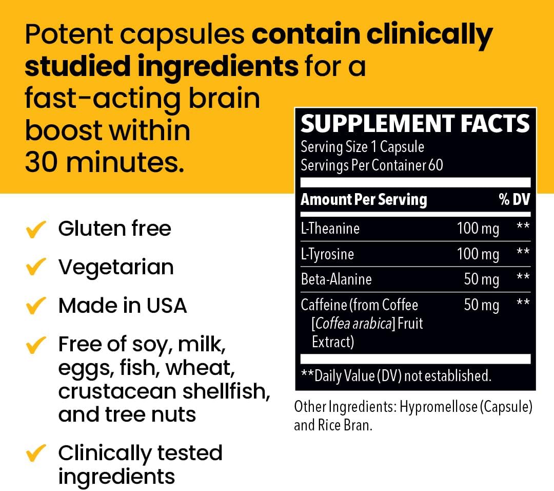 LifeSeasons NeuroQ Focus and Alertness Supplement - Enhances Mental Clarity with L-Theanine, Caffeine, L-Tyrosine, and Beta-Alanine - 60 Capsules