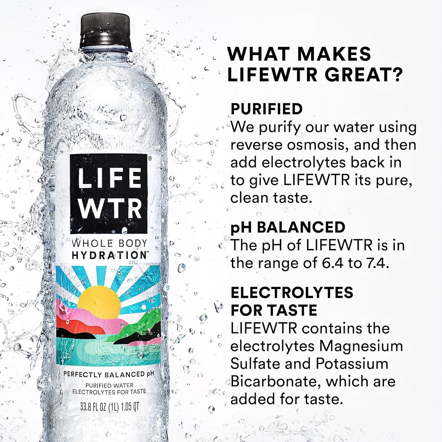 LIFEWTR Premium Purified Water with Electrolytes, pH Balanced, 100% Recycled Plastic, 16.9 Fl Oz (500ml) Bottles - Pack of 12