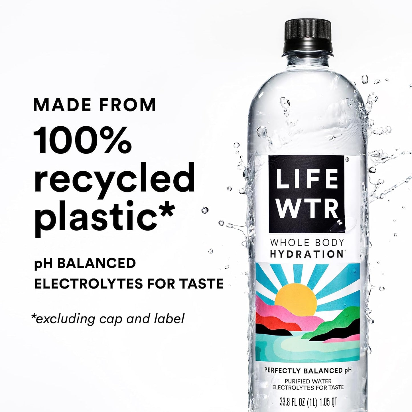 LIFEWTR Premium Purified Water with Electrolytes, pH Balanced, 100% Recycled Plastic, 16.9 Fl Oz (500ml) Bottles - Pack of 12