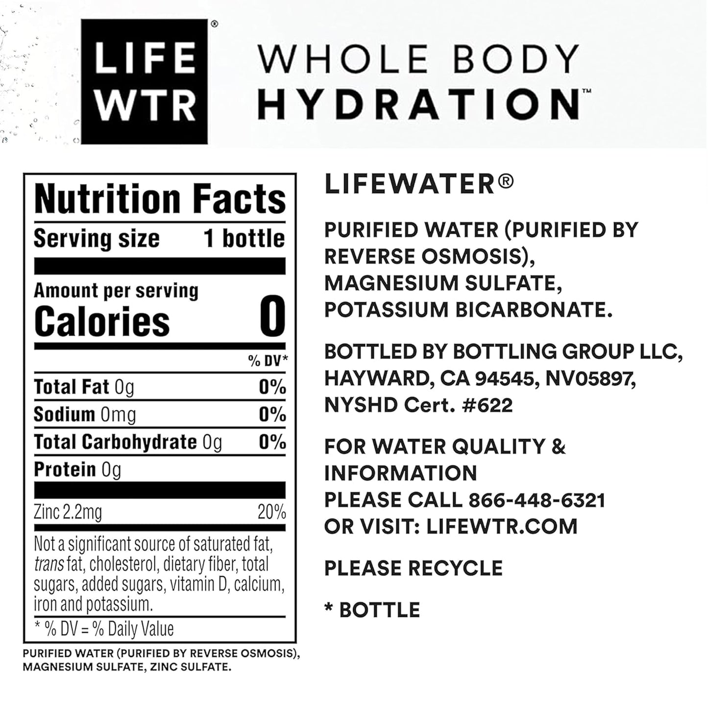 LIFEWTR Premium Purified Water with Electrolytes, pH Balanced, 100% Recycled Plastic, 16.9 Fl Oz (500ml) Bottles - Pack of 12