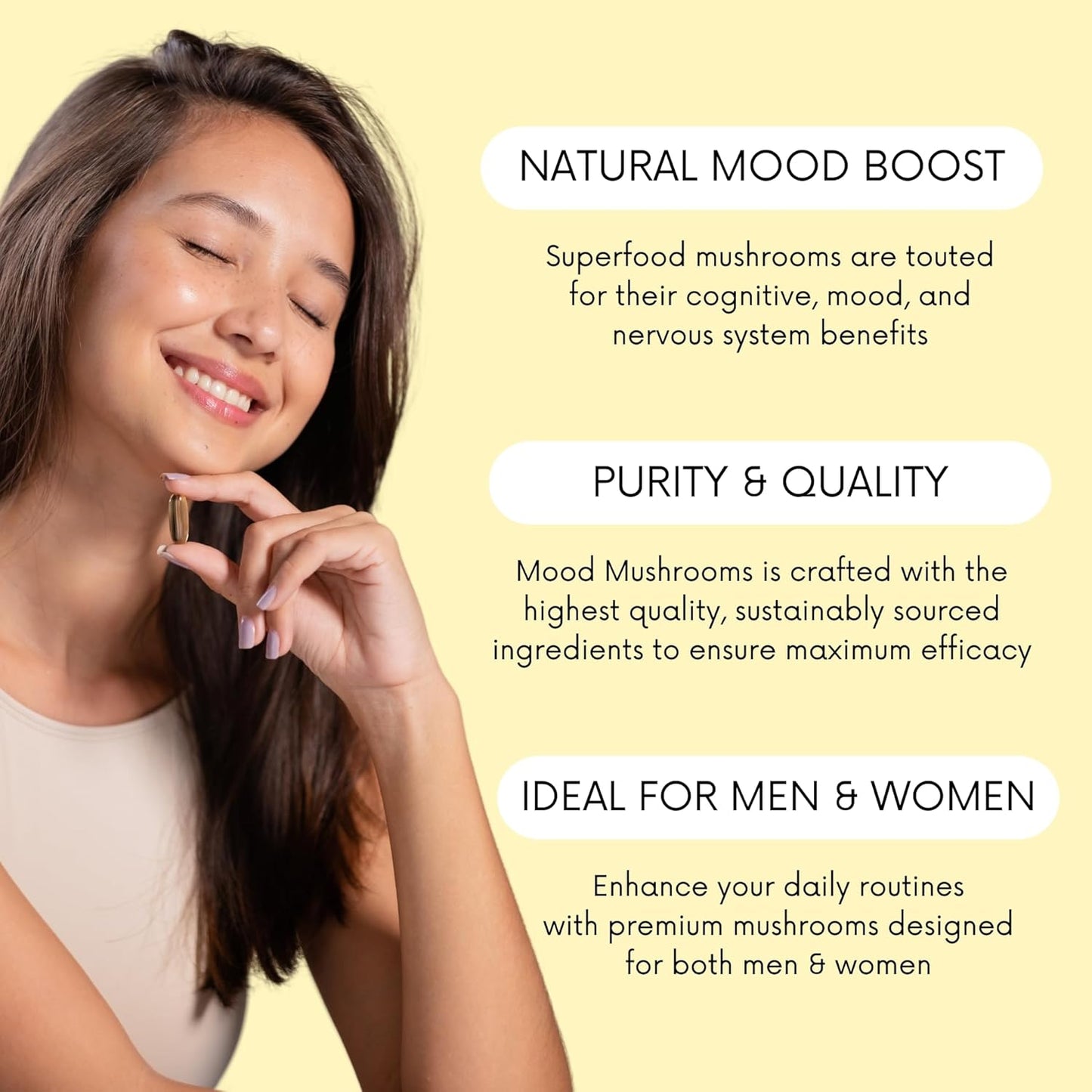 Lifted Naturals Mood Mushrooms Supplement - Lion's Mane, Reishi, Chaga, Turkey Tail, Maitake - Energy, Focus, Stress Relief
