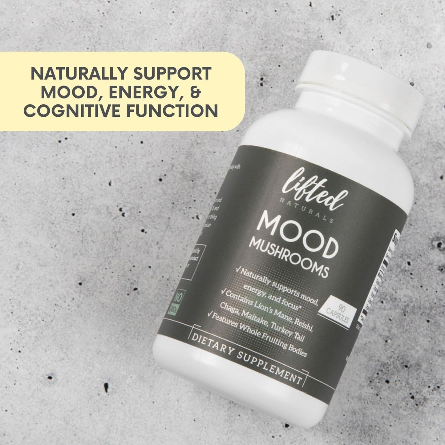 Lifted Naturals Mood Mushrooms Supplement - Lion's Mane, Reishi, Chaga, Turkey Tail, Maitake - Energy, Focus, Stress Relief
