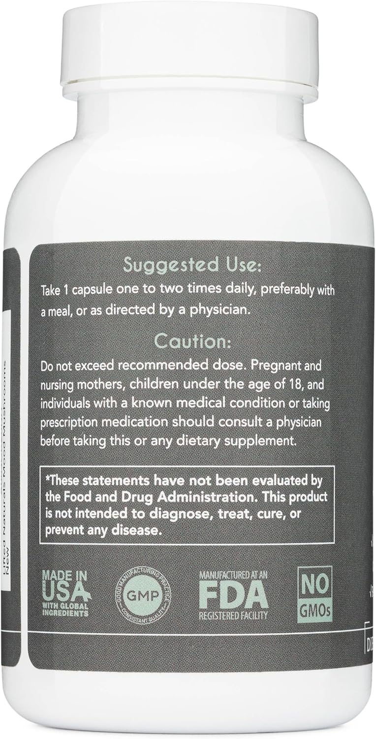 Lifted Naturals Mood Mushrooms Supplement - Lion's Mane, Reishi, Chaga, Turkey Tail, Maitake - Energy, Focus, Stress Relief