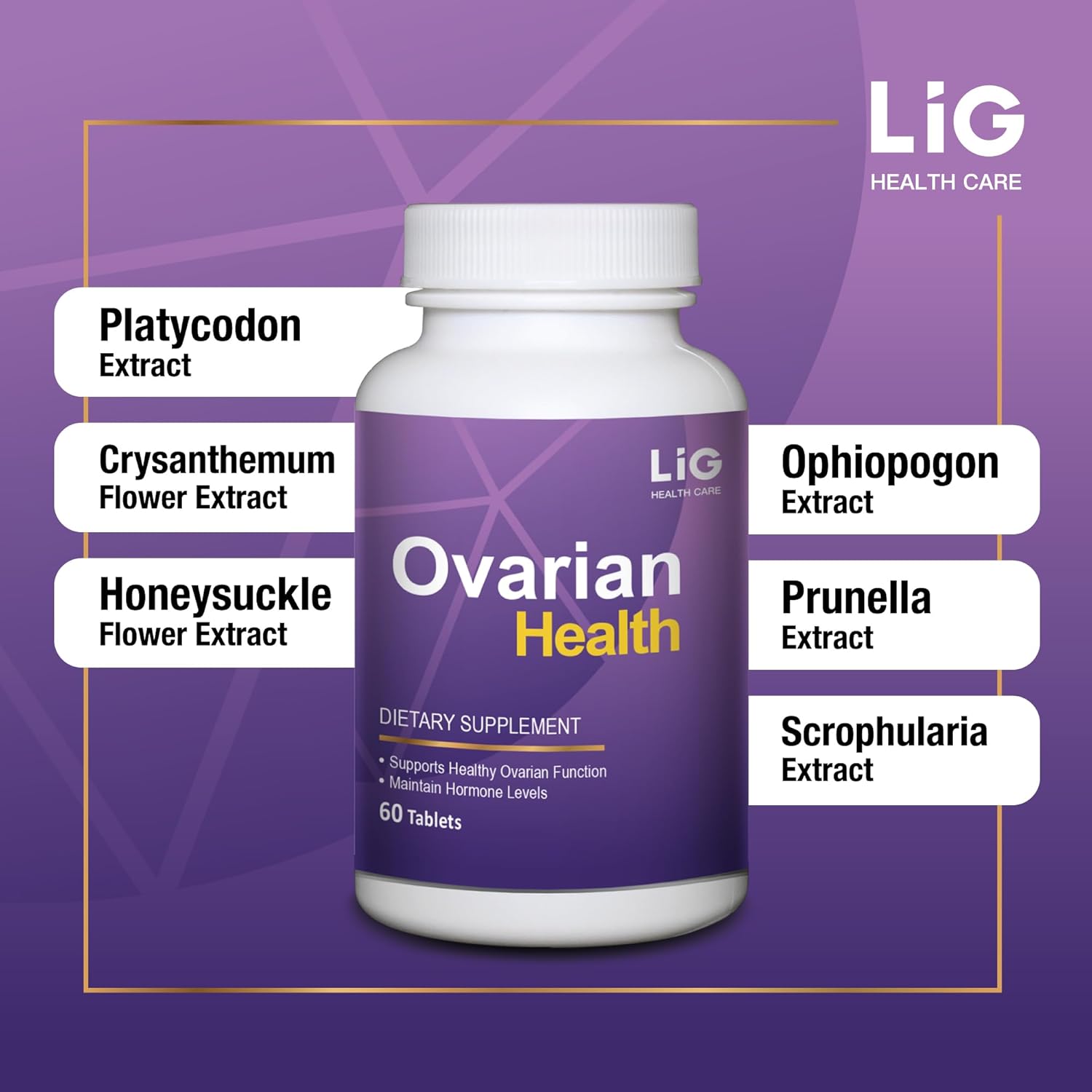 LIG Ovarian Health Supplement - Reduce Cysts, Hormone Balance, Honeysuckle Flower - 60 Tablets