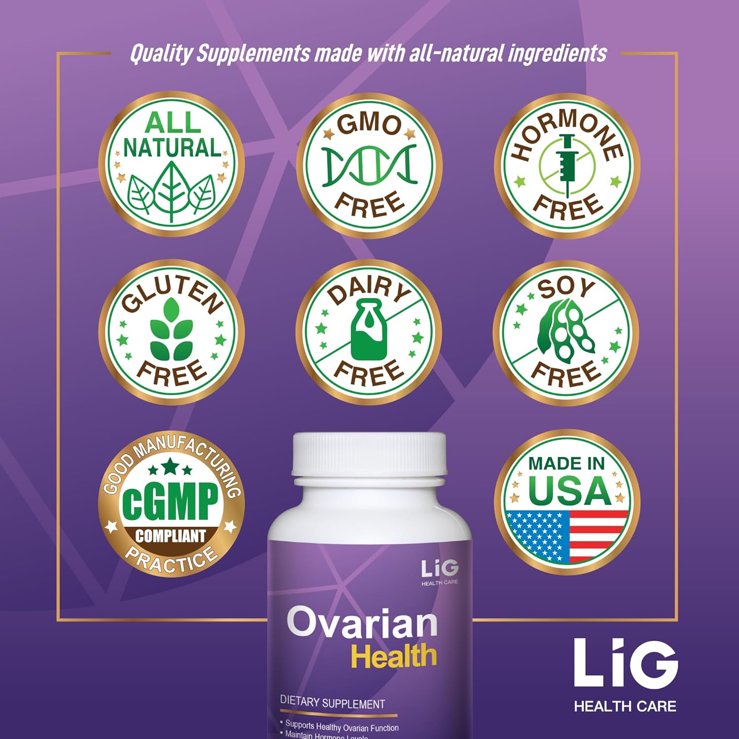 LIG Ovarian Health Supplement - Reduce Cysts, Hormone Balance, Honeysuckle Flower - 60 Tablets