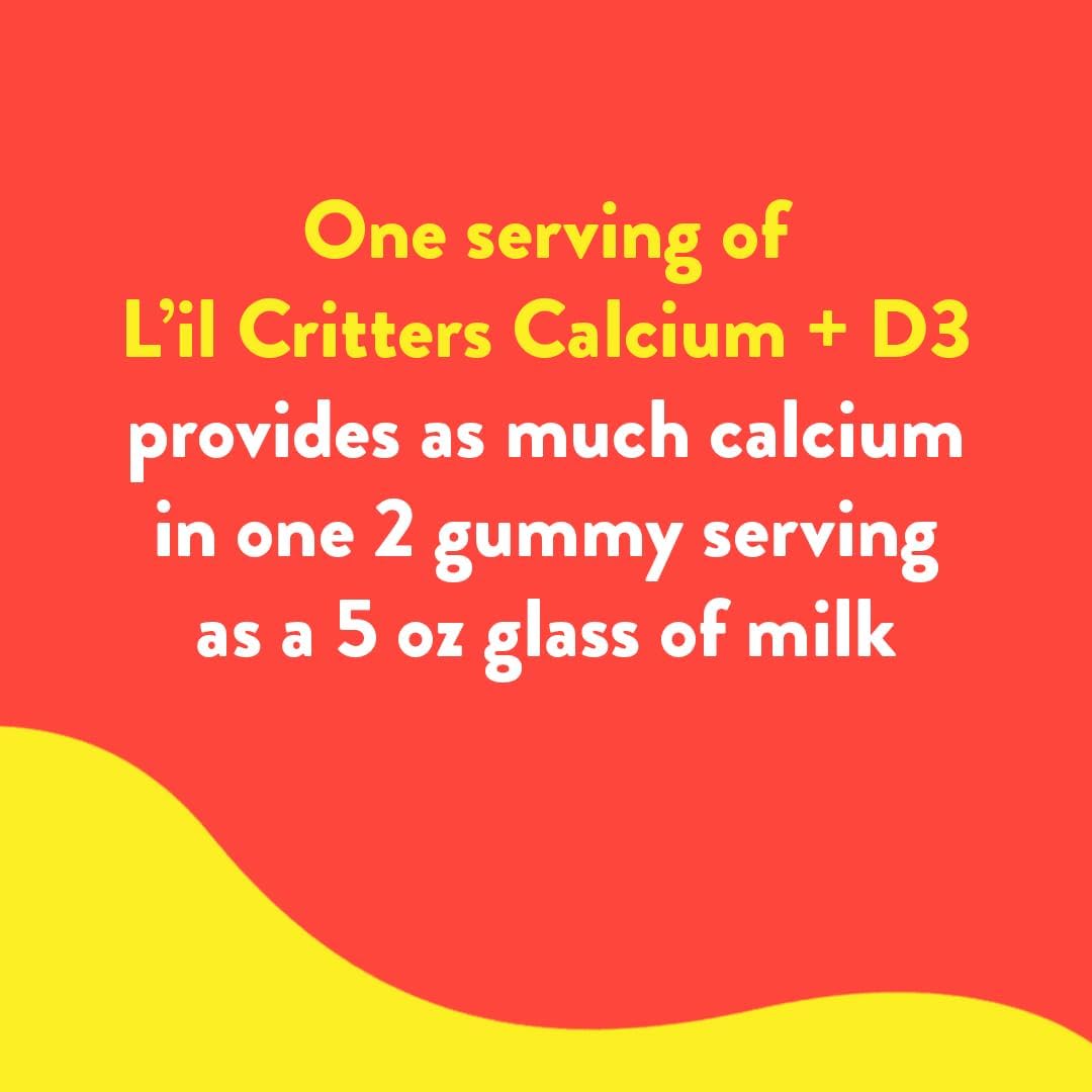 Lil Critters Calcium + D3 Daily Gummy Supplement for Kids - Bone Support - Orange, Strawberry, Cherry - 150 Gummies