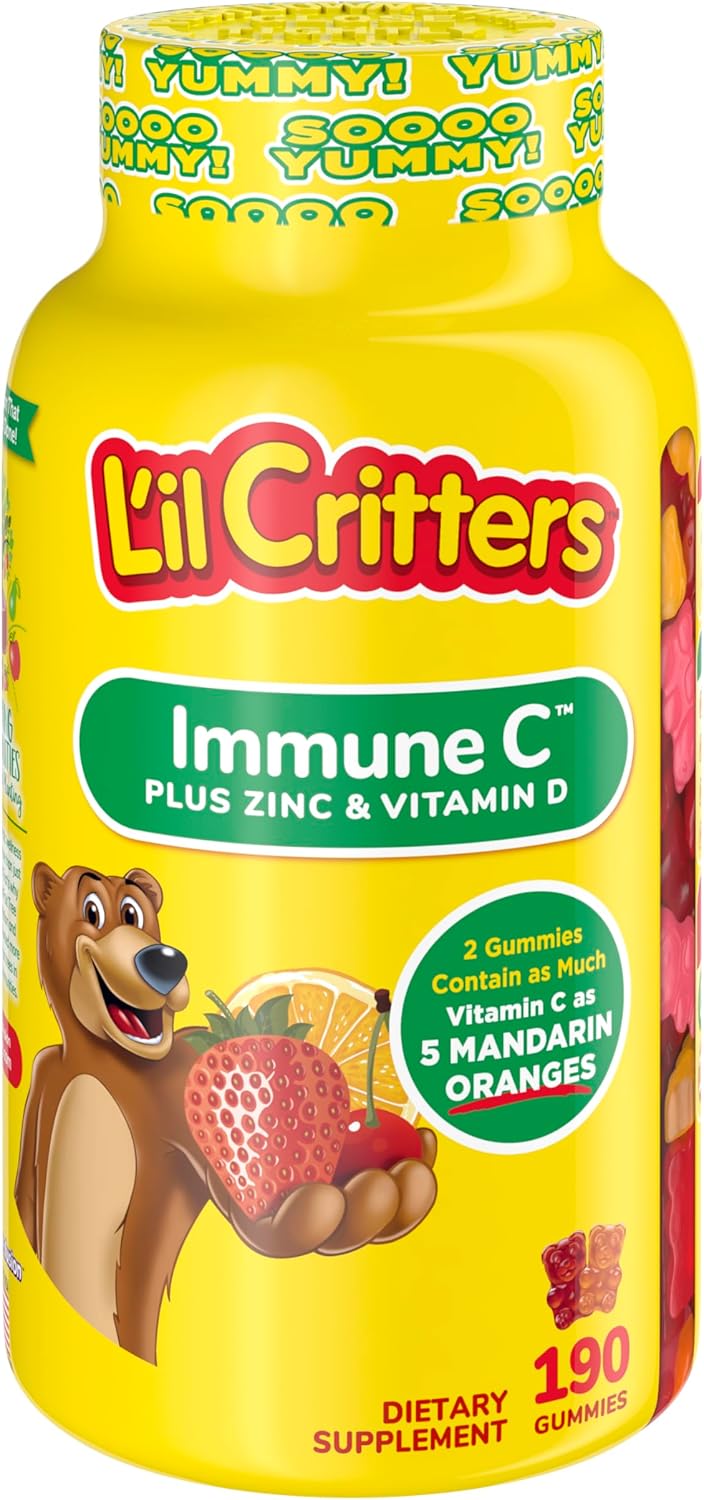 Lil Critters Immune C Daily Gummy Supplement for Kids - Vitamin C, D, Zinc - 190 Gummies - Mixed Fruit Flavors