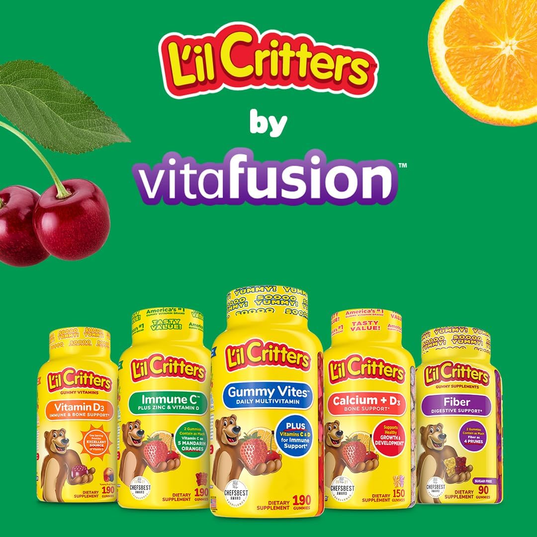 Lil Critters Immune C Daily Gummy Supplement for Kids - Vitamin C, D, Zinc - 190 Gummies - Mixed Fruit Flavors